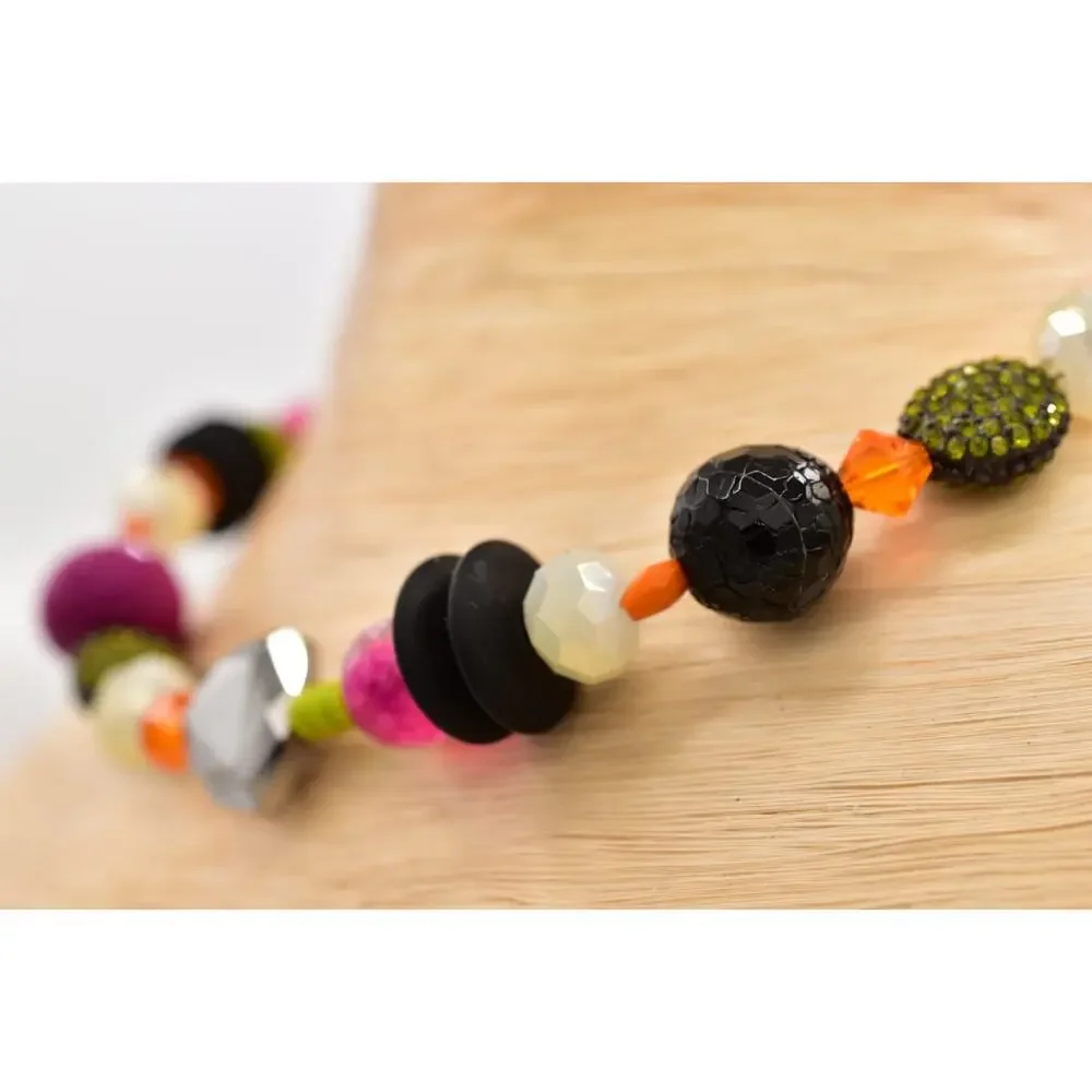 Vintage Glass Beaded Collar Necklace Crystal Purple Orange Black Halloween BinBL